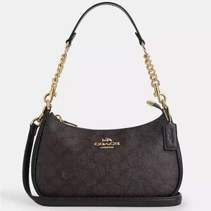 NWT Coach Teri Shoulder Bag Signature Canvas Brown Black